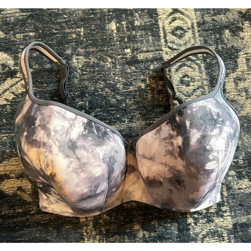 Cacique Underwire Lightly Lined Balconette Bra Plus Size 36H Gray Tie Dye